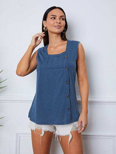 Square Neck Decorative Button Tank - Trendsi - Flyclothing LLC