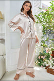 Contrast Piping Button-Up Top and Pants Pajama Set - Trendsi - Flyclothing LLC