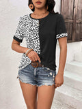 Leopard Round Neck Short Sleeve Tee - Trendsi - Flyclothing LLC