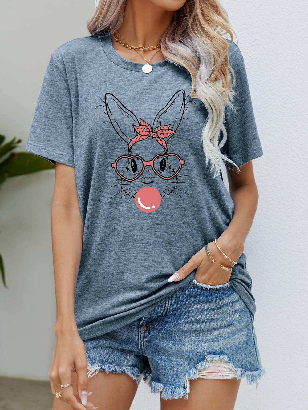 Easter Bunny Graphic Round Neck T-Shirt - Trendsi - Flyclothing LLC
