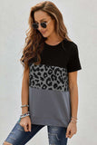 Leopard Print Color Block Short Sleeve T-Shirt - Trendsi - Flyclothing LLC