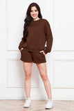 Round Neck Long Sleeve Sweatshirt and Drawstring Shorts Set - Trendsi - Flyclothing LLC