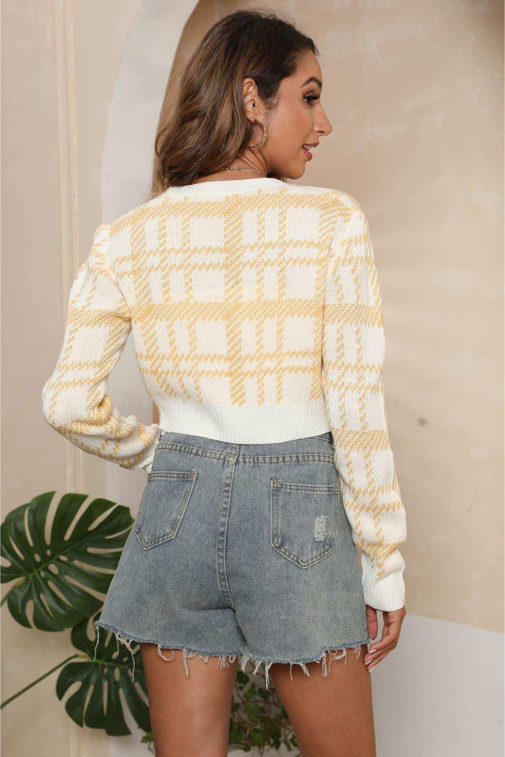 V-Neck Cropped Button-Up Cardigan - Trendsi - Flyclothing LLC