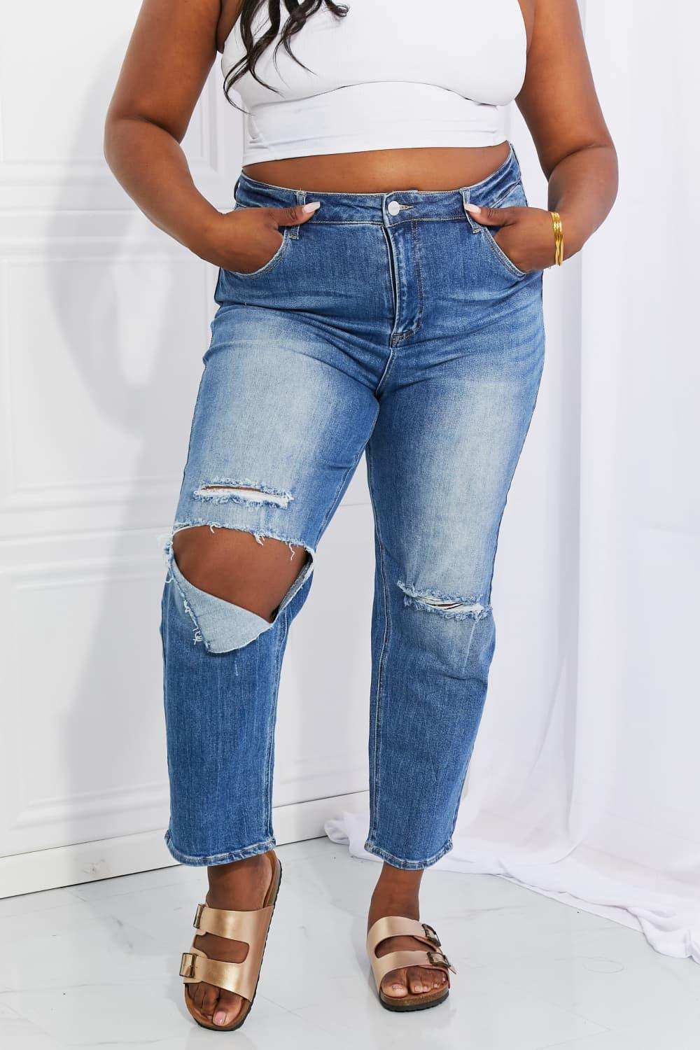 RISEN Full Size Emily High Rise Relaxed Jeans - Trendsi - Flyclothing LLC