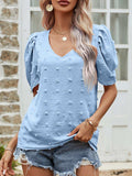 Swiss Dot Short Puff Sleeve Top - Trendsi - Flyclothing LLC