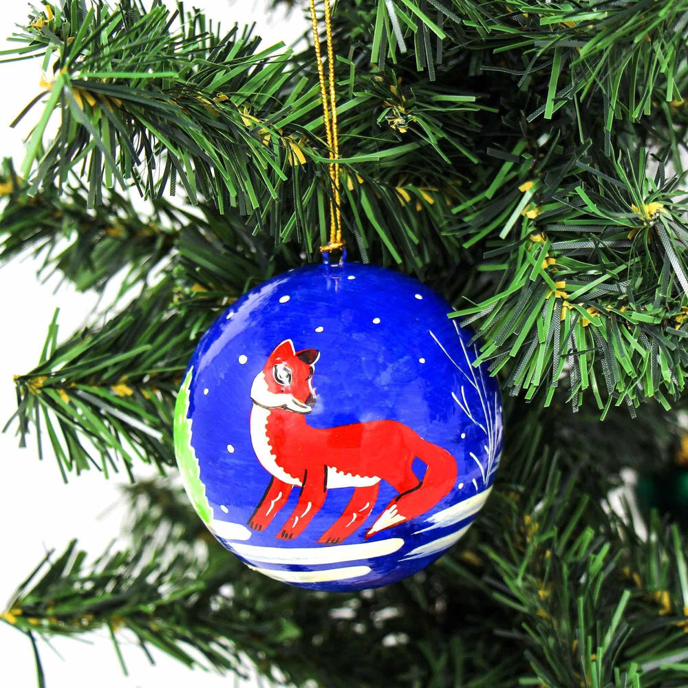 Handpainted Fox & Bird Ornaments, Set of 2 - Asha Handicrafts - Flyclothing LLC
