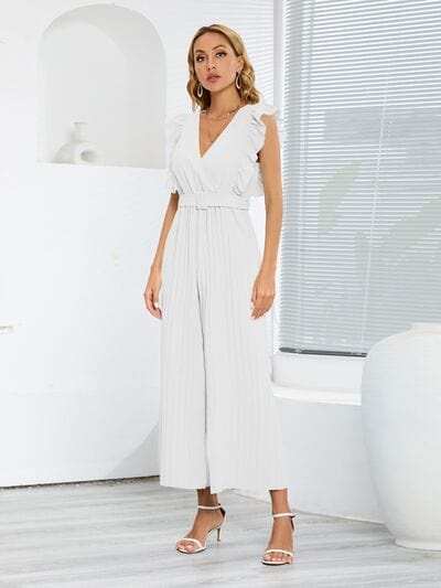 Ruffled Surplice Cap Sleeve Jumpsuit - Trendsi - Flyclothing LLC