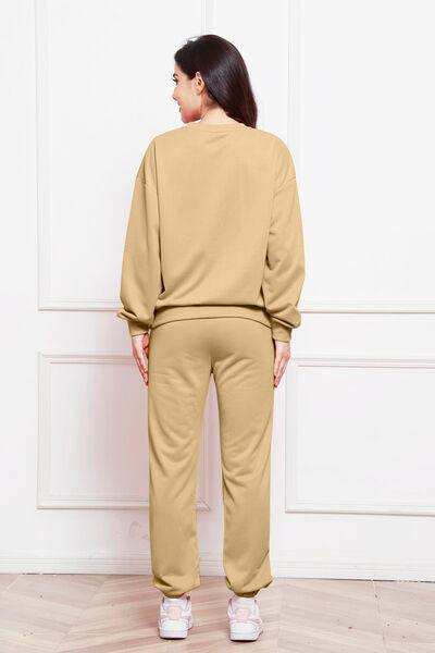 Round Neck Long Sleeve Sweatshirt and Pants Set - Trendsi - Flyclothing LLC