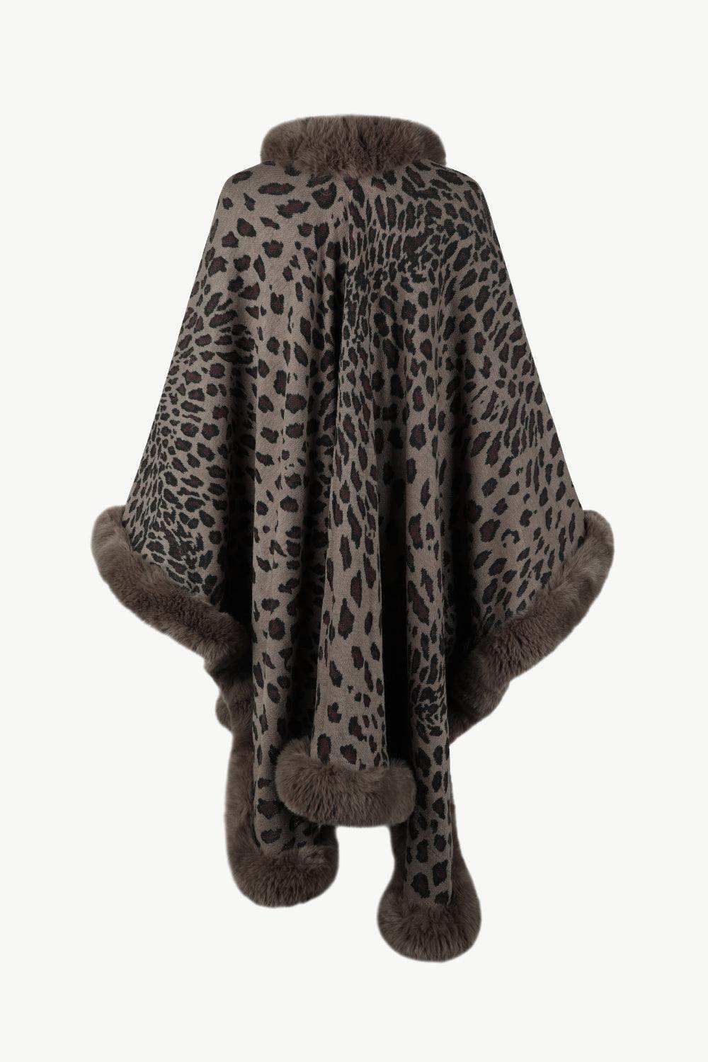 Leopard Open Front Poncho - Trendsi - Flyclothing LLC