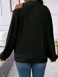Round Neck Cold Shoulder Sweater - Trendsi - Flyclothing LLC