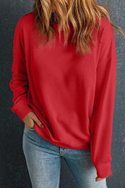 Round Neck Dropped Shoulder Sweatshirt - Trendsi - Flyclothing LLC