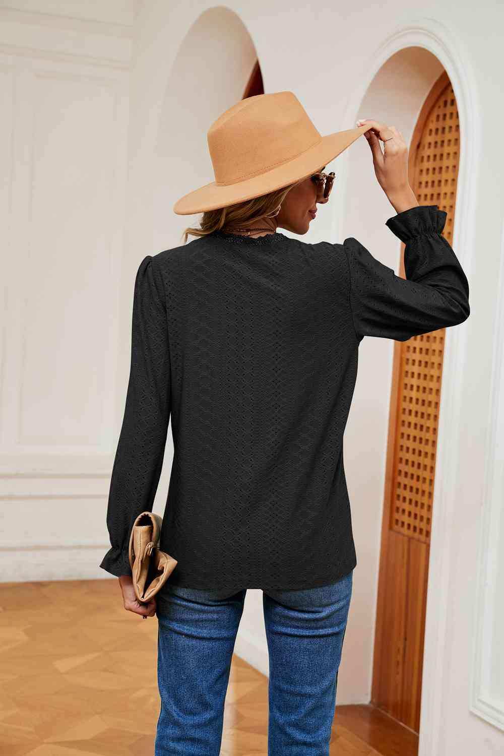 V-Neck Flounce Sleeve Blouse - Trendsi - Flyclothing LLC