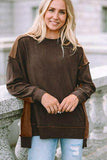 Ribbed Exposed Seam Dropped Shoulder Blouse - Trendsi - Flyclothing LLC