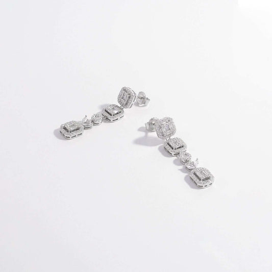 925 Sterling Silver Inlaid Zircon Geometric Dangle Earrings - Trendsi - Flyclothing LLC