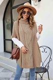 Cable-Knit Turtleneck Slit Sweater - Trendsi - Flyclothing LLC