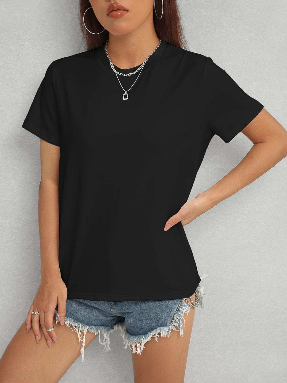 Round Neck Short Sleeve T-Shirt - Trendsi - Flyclothing LLC