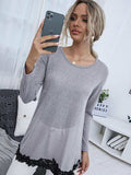 Spliced Lace Contrast Round Neck Top - Trendsi - Flyclothing LLC