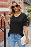 V-Neck Smocked Short Sleeve T-Shirt - Trendsi - Flyclothing LLC