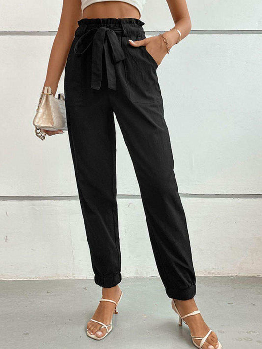 Tie Front Long Pants - Trendsi - Flyclothing LLC