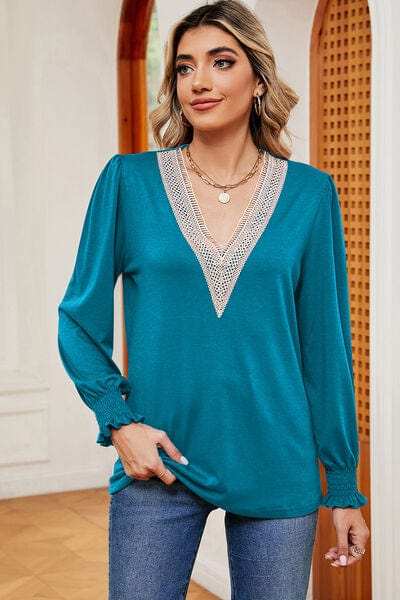 V-Neck Long Sleeve T-Shirt - Trendsi - Flyclothing LLC