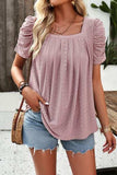 Eyelet Square Neck Puff Sleeve T-Shirt - Trendsi - Flyclothing LLC