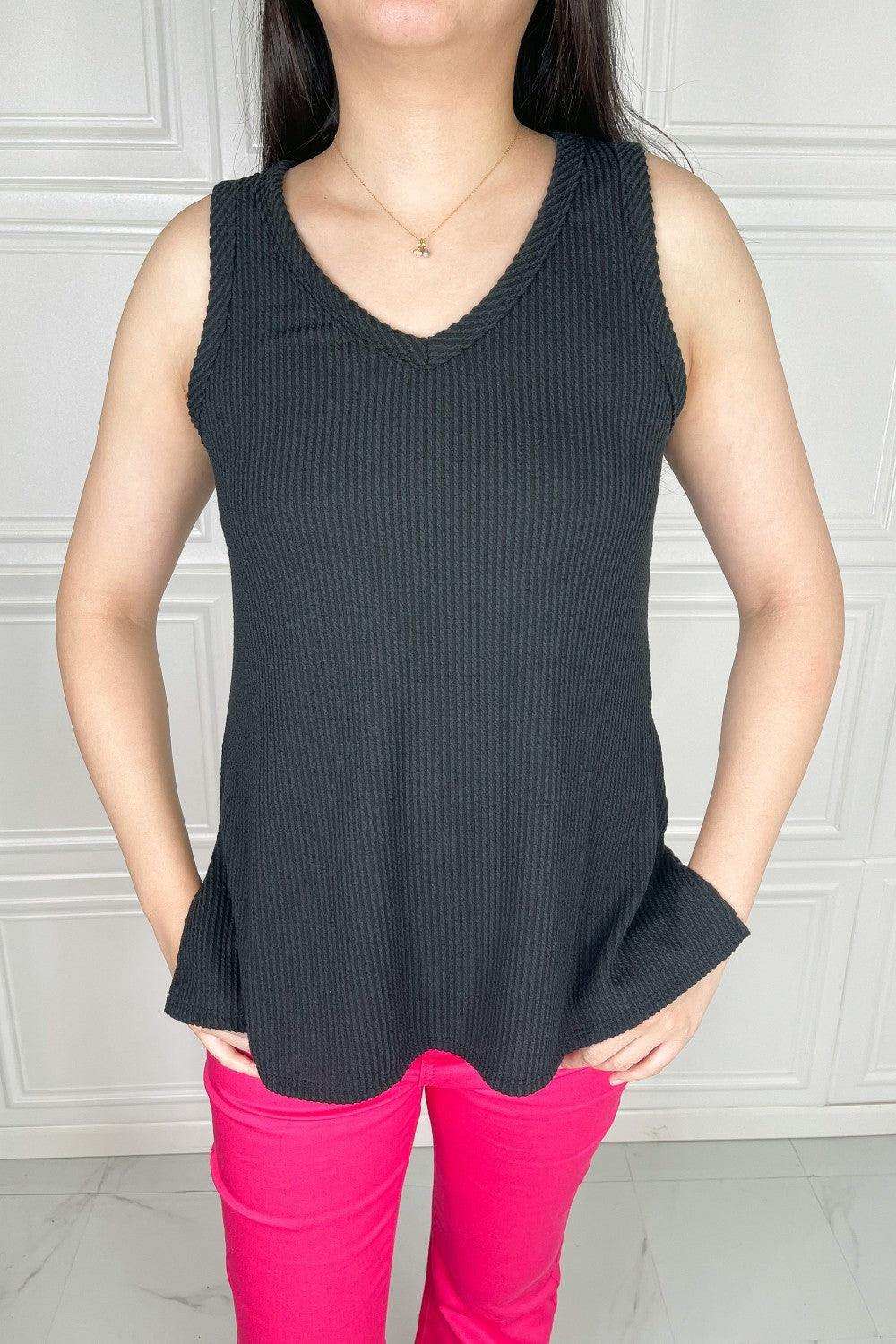Blumin Apparel Chance of Sun Full Size Ribbed V-Neck Tank in Black - Trendsi - Flyclothing LLC