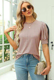 Openwork Round Neck Short Sleeve Blouse - Trendsi - Flyclothing LLC