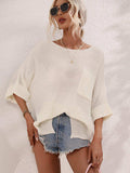 Boat Neck Cuffed Sleeve Slit Tunic Knit Top - Trendsi - Flyclothing LLC