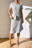 Ribbed Asymmetrical Neck Short Sleeve Dress - Trendsi - Flyclothing LLC