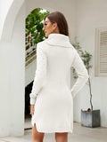 Turtleneck Long Sleeve Slit Sweater Dress - Trendsi - Flyclothing LLC
