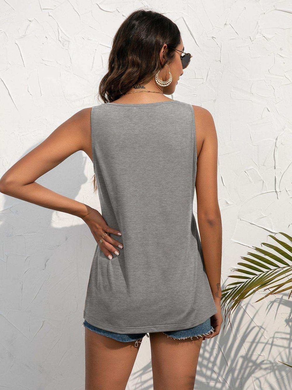 Decorative Button Scoop Neck Tank - Trendsi - Flyclothing LLC