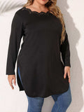 Plus Size Slit Long Sleeve T-Shirt - Trendsi - Flyclothing LLC