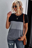 Color Block Side Slit Round Neck T-Shirt - Trendsi - Flyclothing LLC