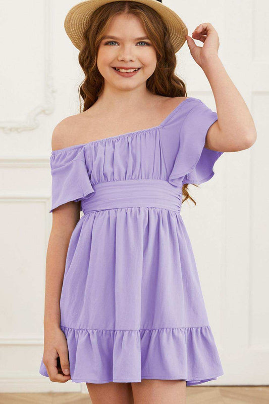 Ruffle Hem Tie-Back Flutter Sleeve Dress - Trendsi - Flyclothing LLC