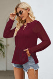 Lace-Up Slit Knit Top - Trendsi - Flyclothing LLC