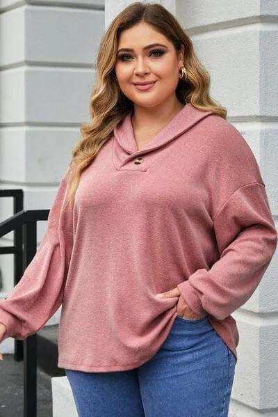 Plus Size Dropped Shoulder Collared Neck T-Shirt - Trendsi - Flyclothing LLC