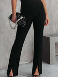 Front Slit Flare Leg Pants - Trendsi - Flyclothing LLC