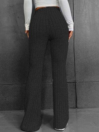 Ribbed High Waist Bootcut Pants - Trendsi - Flyclothing LLC