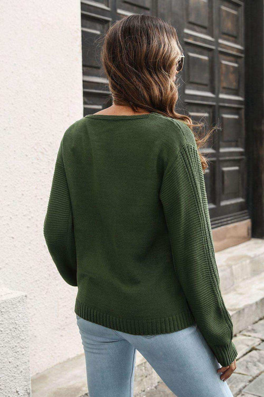 Ribbed Scoop Neck Long Sleeve Pullover Sweater - Trendsi - Flyclothing LLC