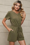 Drawstring Half Button Short Sleeve Romper - Trendsi - Flyclothing LLC