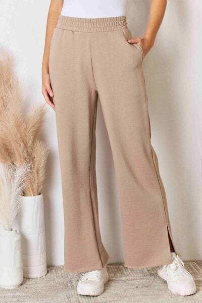 RISEN Wide Waistband Slit Wide Leg Pants - Trendsi - Flyclothing LLC