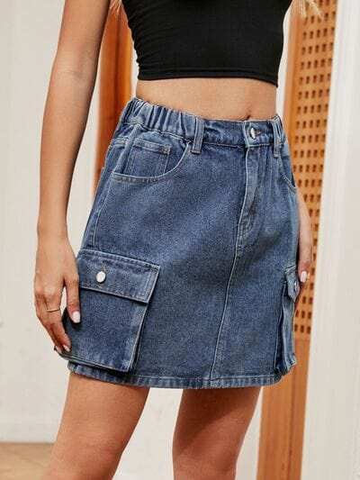 High Waist Denim Skirt - Trendsi - Flyclothing LLC