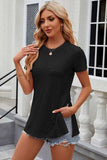 Eyelet Slit Round Neck Short Sleeve T-Shirt - Trendsi - Flyclothing LLC