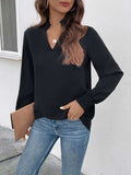 Smocked Notched Long Sleeve Blouse - Trendsi - Flyclothing LLC