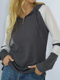 Waffle-knit Raglan Sleeve Zipper Front Hoody - Trendsi - Flyclothing LLC