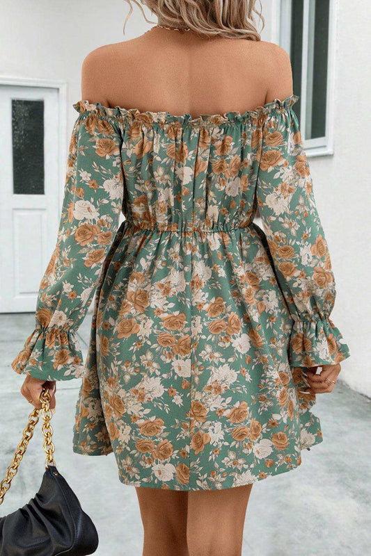 Floral Off-Shoulder Flounce Sleeve Dress - Trendsi - Flyclothing LLC