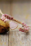 Rose Quartz Heart Beaded Bracelet - Trendsi - Flyclothing LLC