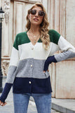 Color Block V-Neck Button Down Cardigan - Trendsi - Flyclothing LLC