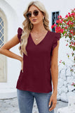 Ruffled V-Neck Cap Sleeve Blouse - Trendsi - Flyclothing LLC