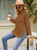 Mock Neck Slit Sweater - Trendsi - Flyclothing LLC